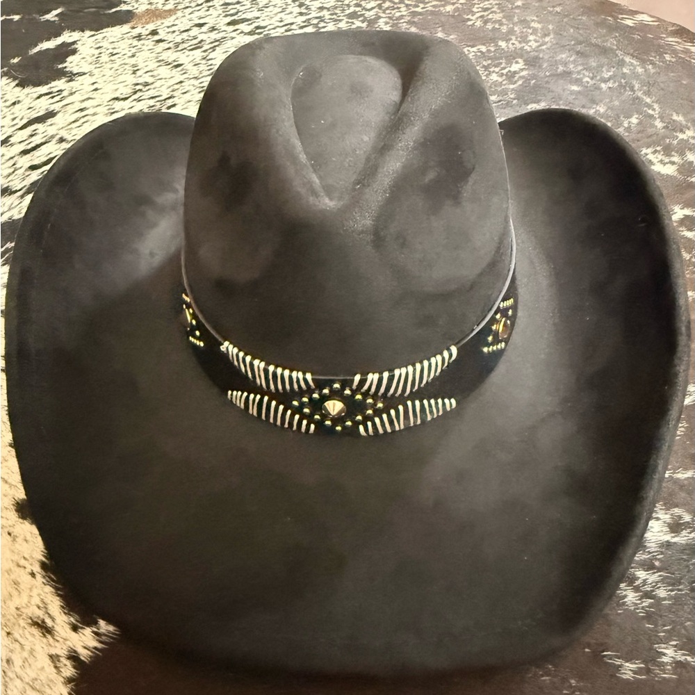 Black Western Cowboy Hat with Decorative Beaded Band
